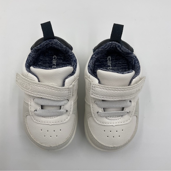 Carter’s Baby Every Step Sneakers White Faux Leather Blue Inside Velcro Size 3M - Picture 7 of 16